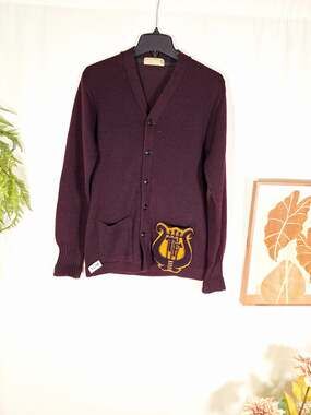 Vintage Imperial Men's Varsity Letterman Cardigan Sweater Maroon